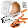 VEVOR Set di Reggiatura per Reggia in Plastica con Tenditore e Sigillatrice, Rotolo di Reggia da 100 m, Kit di Reggiatrici Manuali con 100 Sigilli Metallici, per Imballaggio, Magazzino e Trasporto