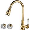 YWJFSA Vintage Rubinetto Lavello Cucina con Doccetta Estraibile, Ottone Girevole A 360°,Oro