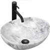 Rea - Lavabo Da Appoggio Sofia Stone Lavandino Bagno 410 X 345 X 150 mm In Ceramica (Grigio, Imitazione Marmo)
