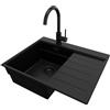 PRIMAGRAN Lavandino da Cucina Tutto Nero 62x50cm, Lavello in Granito a 1 vasca + Rubinetto 32x20cm + Set di accessori, Lavabo da Cucina Incasso al Mobile 40cm - Sydney Ergo S058