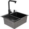 Shalmidor Lavello nero 50 x 45 cm, 1 vasca, lavello da cucina in acciaio inox, rettangolare, lavabo da incasso, piccolo lavello in acciaio inox con rubinetto estraibile, scolapiatti, dispenser di sapone