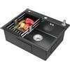 CECIPA 60x49 cm Lavello Nero 1 Vasca in Acciaio Inox, Lavandino Cucina 1 Vasca con Dispenser Sapone e Cestello, Lavello Cucina per Mobile da 60cm, da Incasso o Banco, con Sifone e Scarico