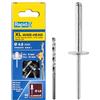 Rapid Scatola da 40 Rivetti in Alluminio XL a Testa Larga da Ø4.8 x 12 mm, Ampia Superficie di Tenuta, per Fissare Tele, Tessuti, Gomme e Reti, con Punta per il Trapano (5000664)