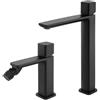 Inbagno Set Miscelatori Per Lavabo Alto E Bidet Con Manopola Senza Leva In Ottone Nero Opaco Della Linea Lotus, Completo Di Pilette Click Clack E Kit Di Montaggio