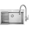 CECIPA 70x45 cm Lavello Cucina con Arco Rubinetto Cucina Estraibile, Lavandino Cucina 1 Vasca in Acciaio Inox con cestello scolapiatti, per Mobile da 70cm