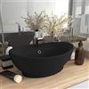 AJSEOYBS Lavabo in ceramica nero opaco con troppopieno 58,5 x 39 cm per il bagno - Ovale opaco lavabo da bagno in ceramica per lavanderia, toilette degli ospiti o posto di lavoro