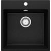 PRIMAGRAN Lavello da Cucina Nero Metallico 48x50cm, Lavandino in Granito a 1 vasca + Sifone Classico, Lavabo da Cucina Incasso al Mobile 50cm - Riga S218