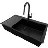 PRIMAGRAN Lavandino Angolare Tutto Nero 88x50cm, Lavello in Granito a 1 vasca + Rubinetto 40x20cm + Set di accessori, Lavabo da Cucina Incasso al Mobile 90cm - Oslo 90 Top S741