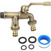 Fafeicy Rubinetto Doppio da Esterno 3/4 di Pollice Antigelo in Ottone Anticato Montaggio a Parete con 2 Uscite da 25mm per Giardino Casa