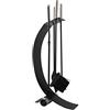 ADGO - Set di attrezzi per camino, 5 pezzi, stile moderno, poker, pennello, paletta, pinza, supporto in acciaio INOX, colore: Nero