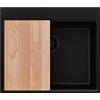 PRIMAGRAN Lavello da Cucina Tutto Nero 58x50cm, Lavandino in Granito a 1 vasca + Set di accessori, Lavabo da Cucina Incasso al Mobile 60cm - Oslo Top S409