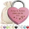 polar-effekt Lucchetto a forma di cuore, con incisione personalizzata, rosa, motivo Always love you, con chiave, sacchetto di stoffa, metallo anodizzato, San Valentino, regalo di coppia, amore