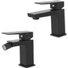Inbagno Set miscelatori lavabo e bidet nero opaco, in ottone con piletta di scarico click-clack inclusa, serie KUBO