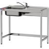 GASFRIT Lavello industriale in acciaio inox, 1 seno con scolapiatti, 1000 x 500 x 850 mm, finitura satinata lucida, ideale per la ristorazione e la cucina professionale (monocomando a due acque, seno