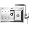 CECIPA Lavello con Rubinetto Cucina Estraibile, 70 x 45 cm Lavandino Cucina in Acciaio Inox, incl. Dispenser di Sapone e Sifone, Vasca Mobile Interno e Tagliere