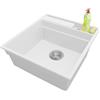 PRIMAGRAN Lavello da Cucina al Mobile 50cm + Kit di scarico, 48x53cm | Set: Kit di scarico (sifone, piletta, troppopieno) + Lavandino in Granito a 1 Vasca - Oslo Pocket, Bianco