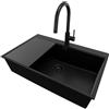PRIMAGRAN Lavandino da Cucina Tutto Nero 78x50cm, Lavello in Granito a 1 vasca + Rubinetto 40x20cm + Set di accessori, Lavabo da Cucina Incasso al Mobile 80cm - Oslo Top S631