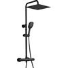 JOHO Colonna Doccia con Miscelatore, Saliscendi Doccia Altezza Regolabile Set Doccia Termostatico Sistema Doccia a Pioggia Set con Soffione Silicone e Doccetta Nero (25 * 25cm)