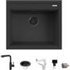 QUARECO Kit Lavello 57×51 Prime 60 Granito Nero e Miscelatore Prime Monocomando Doccetta Estraibile Multigetto Nero Quareco