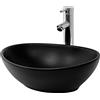 ML DESIGN modern living ML-Design Lavabo da Appoggio 41x33,5x14,5 cm in Ceramica Nera Opaca Lavello Ovale Lavandino Design Semplice Moderno con Foro di Scarico Lavamani Vaschetta Elegante da Bagno Toilette WC Sanitari Casa