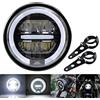 NATGIC Lampada per Faro per Motocicletta Lampada da Testa a LED per Moto Vintage Retrò da 5,5 Pollici con Staffa Nera (31mm-39mm) Faro per Moto Abbagliante/Anabbagliante per H-arley (Luce Bianca)