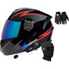 SONGDIQI Casco Modulare Moto Bluetooth Integrato, Casco Moto con Integrale con Doppia Visiera, Casco Integrato Apribile Omologati ECE(C7,S(55~56cm))
