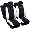 Rebeca Shop 500x Copri-sedili Auto Compatibili 500x | Set Coprisedile Anteriori e Posteriori | Logo Ricamato | Airbag Compatibile | Accessori Auto Interno … (Nero/Bianco)