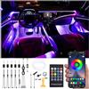 QAUBEN Automobile Interno Illuminazione Ambiente Fibra Ottica RGB 64 Colori Multicolore Musica Automobile Footwell Kit di illuminazione con accendino e microfono App, DC 12V-24V 1W 8m