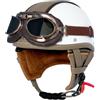 QAZXCVB Casco Jet Moto Vintage Omologato ECE Mezzo Pelle Casco Da Motociclista Caschi Cromwell Con Occhiali Portatile Casco A Scodella Per Uomo Donna Scooter Street Cruiser 3,M:56-57CM