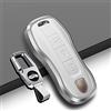 ontto Custodia Protettiva per Chiave Auto, Adatta per Porsche Cayenne 718 958 Panamera 911 Macan Boxster Cayman Telecomando Portachiavi Metallo Pelle Custodia Portachiavi 3 Tasti Bianco