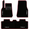 QUEMAR Tappetini Auto compatibili con Tesla Model Y dal 2020 anche Juniper/Kit Tappeti Moquette e Gomma su Misura (Set 2 Anter.+1 Poster.)/ Ricami e Colori Personalizzati (Bordo Rosso, 4 Ricami)