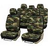 Auto Accessori Lupex Set 9 Pezzi Coprisedili Auto Universali Made in Italy, Tessuto Poliestere, Fodere Protettive Anteriori e Posteriori con Zip per Sedili anche Frazionabili, Mimetico Verde