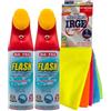 FEI FAN SET: Pulitore Per Interni Auto FLASH Pulitore a Secco, Ideale Per Smacchiare i Sedili In Tessuto e Rimuovere Odori, Con Spazzola Integrata 400ml + Confezione Da 5 Panni In Microfibra (2xFlash+Panni)