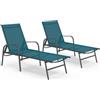 IDMarket - Set di 2 lettini da Giardino reclinabili FIDJI in Acciaio Grigio Antracite e Tessuto Blu Anatra