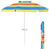 COSTWAY Ombrellone da Spiaggia 200 x 220 cm, Ombrellone da Mare con Inclinazione Regolabile, con Vassoio, 8 Stecche, Protezione UV, Impermeabile, Borsa di Trasporto (Colorato)