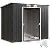 Outsunny Casetta da Giardino 2.42m² in Acciaio Zincato con Kit Fondazione, Prese d'Aria, Capanno Porta Attrezzi con Doppia Porta Scorrevole Bloccabile, Tetto Inclinato, 213x130x172 cm, Grigio Scuro