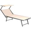 SUNNY STAR LETTINO CON PARASOLE IN TEXTILENE 186x61x38cm STRUTTURA IN ALLUMINIO BEIGE