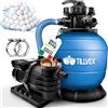 tillvex Pompa Filtro Piscina Portata 10m³/h + 800g Filtro Balls | 7 funzioni | Filtro Piscina con indicatore Pressione | Impianto filtrazione Sabbia per Piscine e vasche (Blu con Timer)