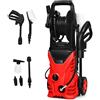RELAX4LIFE Idropulitrice ad Acqua (1500 W, 140 Bar, 300 L/h) con Spazzola Fissa, Pistola Elettrica ad Alta Pressione e 2 Lance di Pulizia per Auto, Garage e Giardino, Cavo 5 M (Rosso)