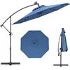 COSTWAY Ombrellone da Giardino 300 cm, 32 Luci LED Solari, Anti-UV, Inclinazione Regolabile, Manovella, 8 Stecche per Esterno Piscina Patio (Blu)