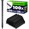 KADAX Ancoraggio a terra per il montaggio, 25 cm, 100 ancoraggi a terra in plastica, picchetti, ancoraggi con bordi, ancoraggi in plastica per telai e griglie per prato (nero, rotondo)
