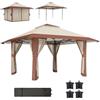 Outsunny Gazebo 4x4m Impermeabile Regolabile in Altezza Pieghevole con Pareti in Rete UV 50+ da Giardino con Borsa di Trasporto e Sacchi di Sabbia