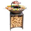 Mon Mobilier Design Fiesta Braciere Alto con Piastra e Griglia Rimovibile in Acciaio Barbecue Plancha Esterno Ø 75 cm