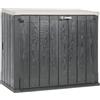 Toomax Storer Plus XL Baule 1270L portattrezzi giardino, 145x85x124,5h cm, effetto legno antracite/grigio tortora, porta bidoni spazzatura con coperchio assistito, resistente ai raggi UV, per esterni