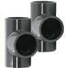 HAF® 2 raccordi a T in PVC a 90° con 3 manicotti adesivi da 63 mm - Connettori in PVC grigio per tubi, raccordi per tubi, tubi per piscine, UVM. | Qualità: Made in Europe - Quantità: 2 pezzi