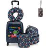 RELAX4LIFE Set di Valigietta per Bambini da 5 Pezzi con Valigia da 38 cm a Mano, Zaino da 33 cm, Cuscino per il Collo, Borsa Pranzo Isolata, Etichetta, Valigia con Ruote Rigide (NERO)