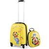 COSTWAY Set di Valigia per Bambini, 16 Valigia+ 12 Zaino, 2 Pezzi, con Ruote Girevoli a 360° e Maniglia Retrattile, Ideale per Viaggiare in Modo Comodo e Divertente (Modello 23)