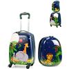 SOARS Set di Valigia 16'' + Zaino 12'' per Bambini 2 Pezzi, Bagagli 2-in-1 con Zainetto da Viaggio Aereo, Trolley con Maniglia Telescopica e 4 Ruote a 360° (Blu Jungla)