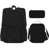 OKFSTY Zaino, borsa per libri elementari e portapranzo leggera con glitter neri, 40,6 cm, Nero , Taglia unica, Set di zaini per la scuola
