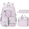 Generic Set di 3 zaini per la scuola per ragazze, zaino impermeabile con borsa per il pranzo e astuccio, borsa termica per il pranzo, borsa per libri multi-tasca per bambini, adolescenti e studenti, per la